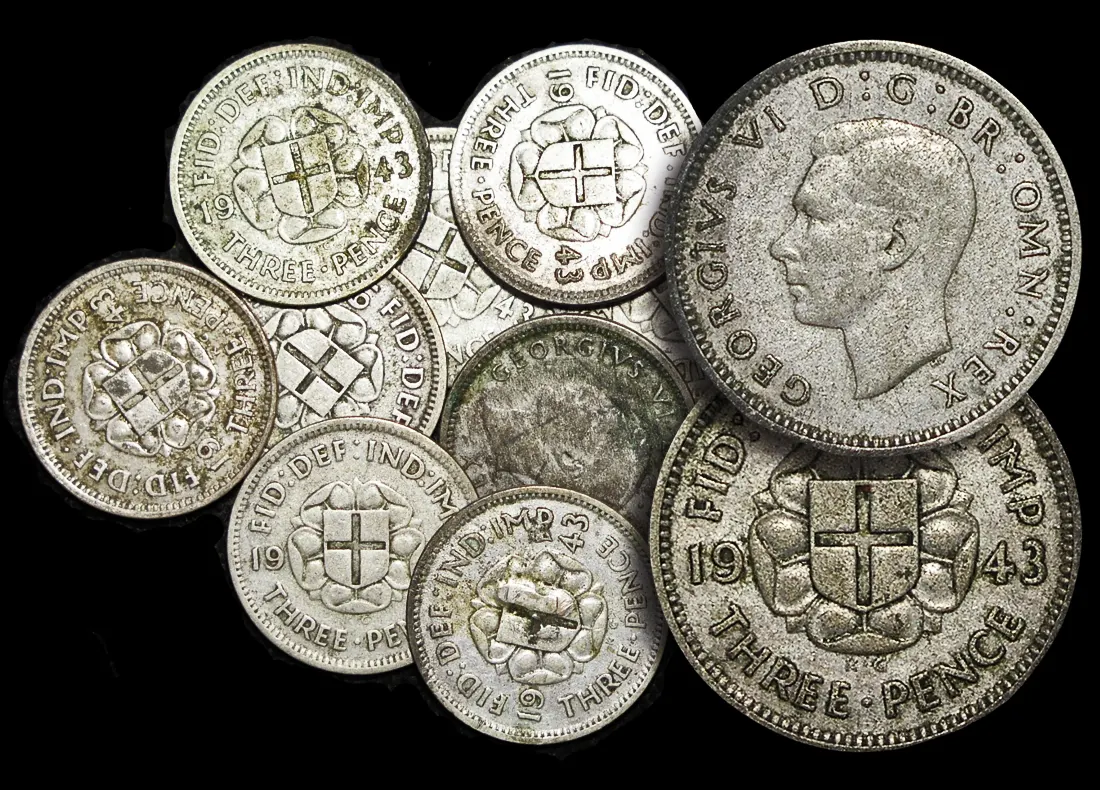Great Britain, George VI, Silver Threepences 1943 (lot of 9)