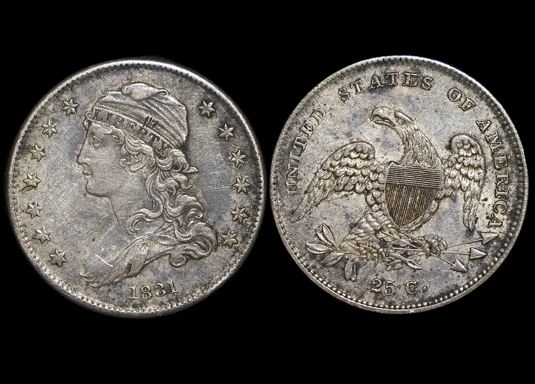 United States, 1831 Capped Bust Quarter, Large Letters, AU (1 coin)