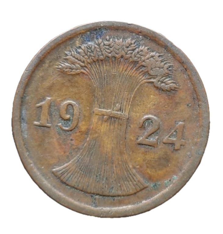 1924 Germany 2 Rentenpfennig – Weimar Republic Copper Coin (Deutsches Reich) — photo 1 of 2